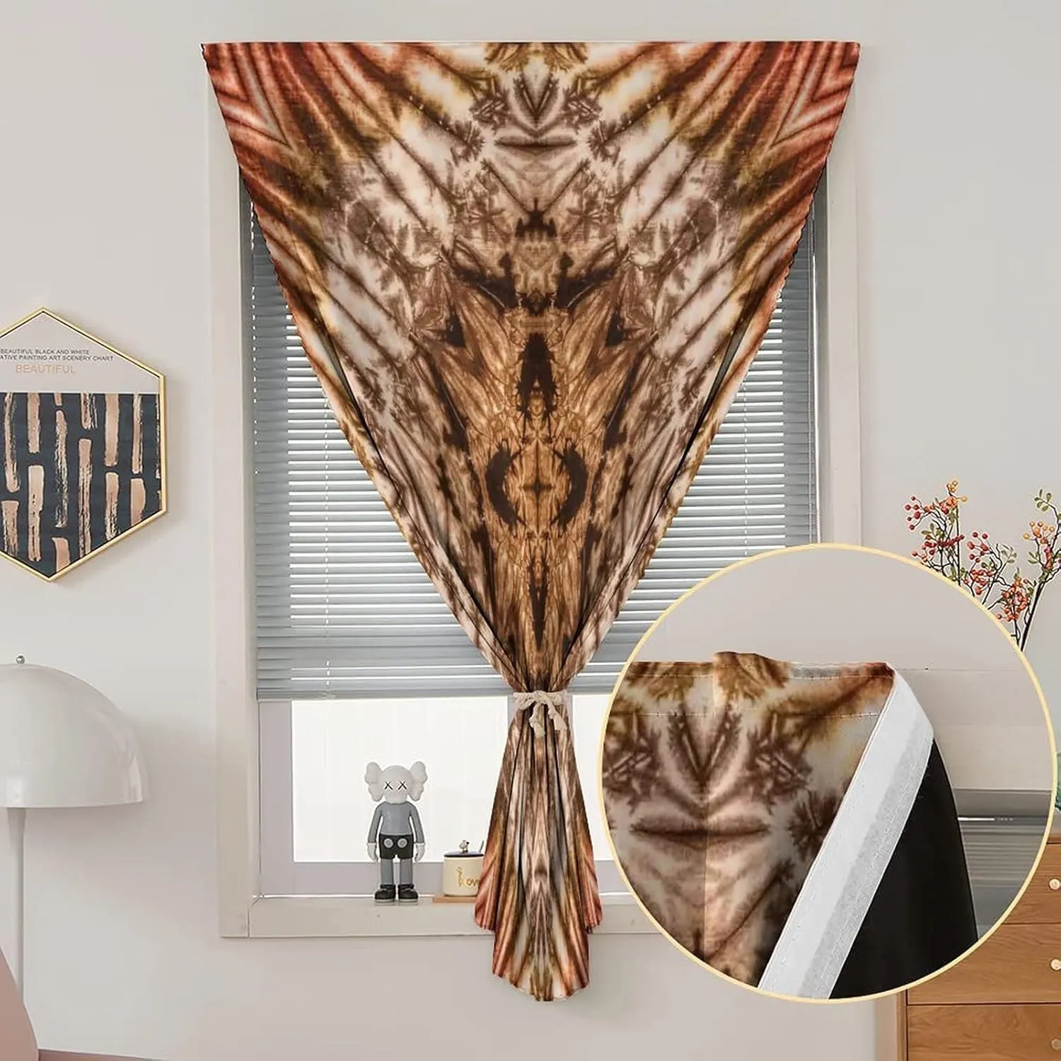Anywhere Portable Blackout Curtain, Tie Dye Door Window Curtains, Sacred Object Form Generated with Tie Dye Ink Print Bedroom Blackout Curtains,59W x72L Inches, for Bathroom Living Room Bedroom