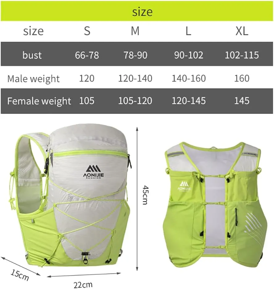 AONIJIE 15L Hydration Backpack Running Vest for Women and Men with 9 Pocket Lightweight Trail Running Backpack Chest Circumference Adjustable for Marathon Race Jogging Cycling