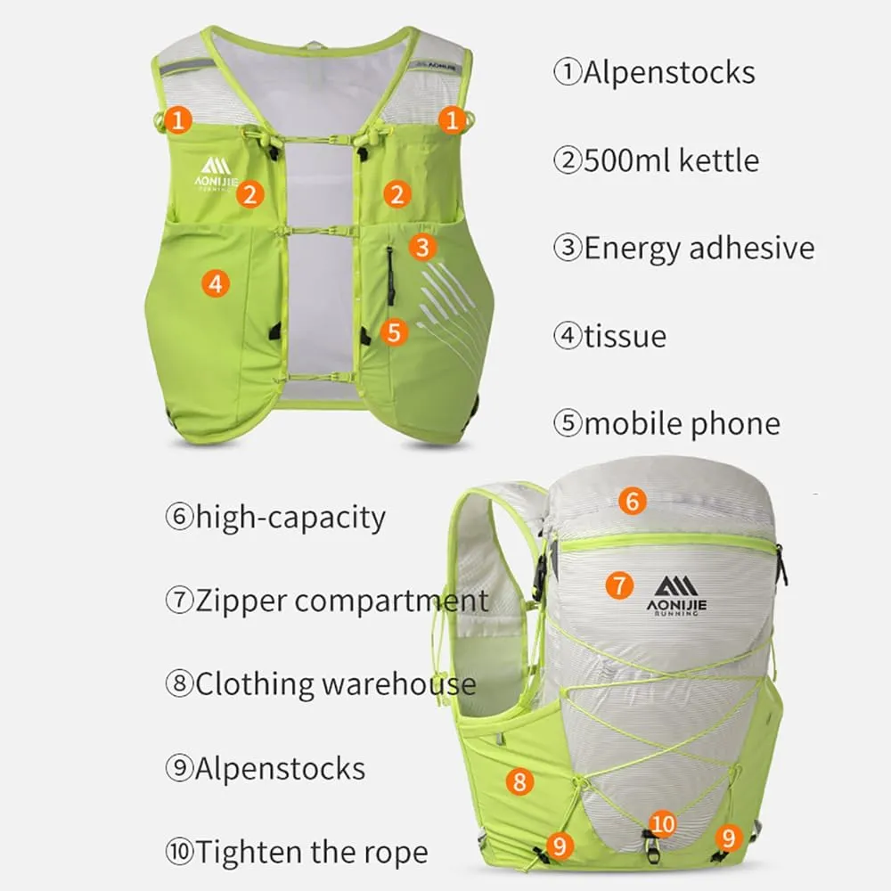 AONIJIE 15L Hydration Backpack Running Vest for Women and Men with 9 Pocket Lightweight Trail Running Backpack Chest Circumference Adjustable for Marathon Race Jogging Cycling