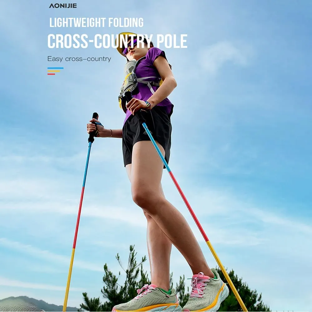 AONIJIE 2pcs Z-Type Trekking Poles, Foldable Carbon Rod Aluminum Alloy Walking Stick, Suitable for Off-Road, Mountaineering, Running