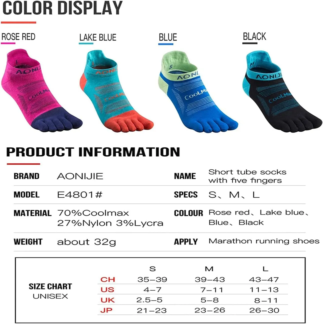 AONIJIE 3 Pairs Five Toe Socks for Running Hiking High Performance Athletic Lightweight Breathable