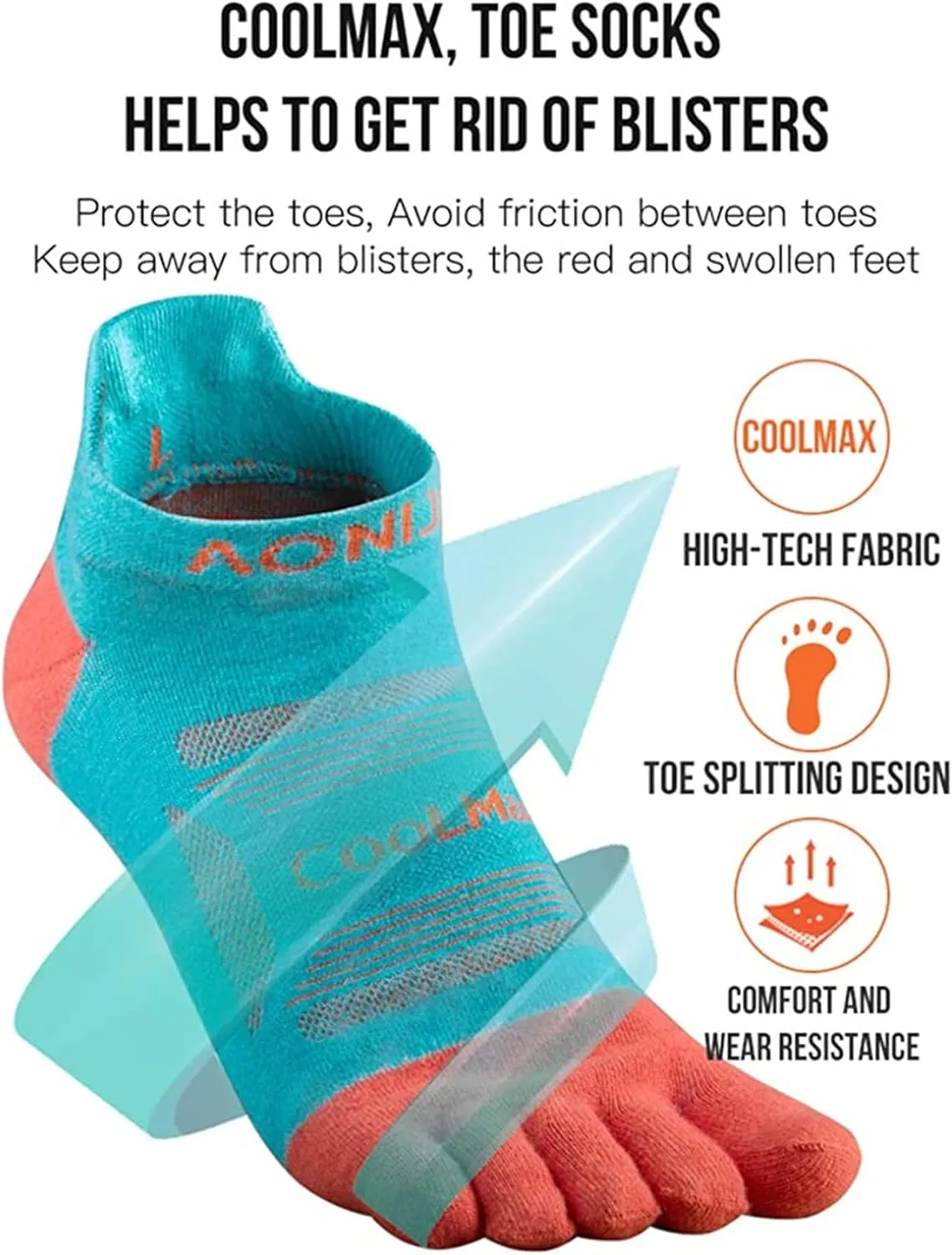 AONIJIE 3 Pairs Five Toe Socks for Running Hiking High Performance Athletic Lightweight Breathable