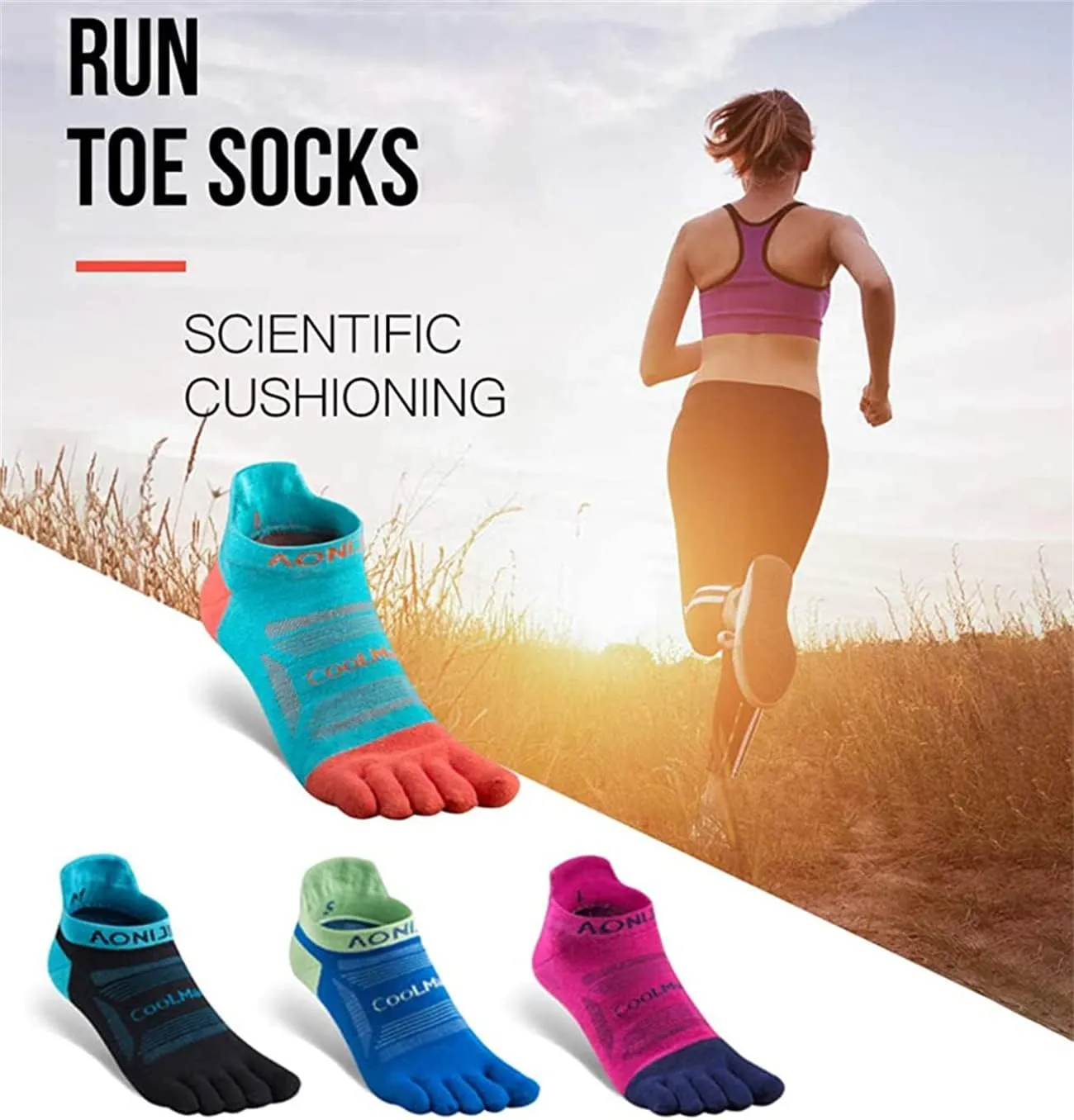 AONIJIE 3 Pairs Five Toe Socks for Running Hiking High Performance Athletic Lightweight Breathable