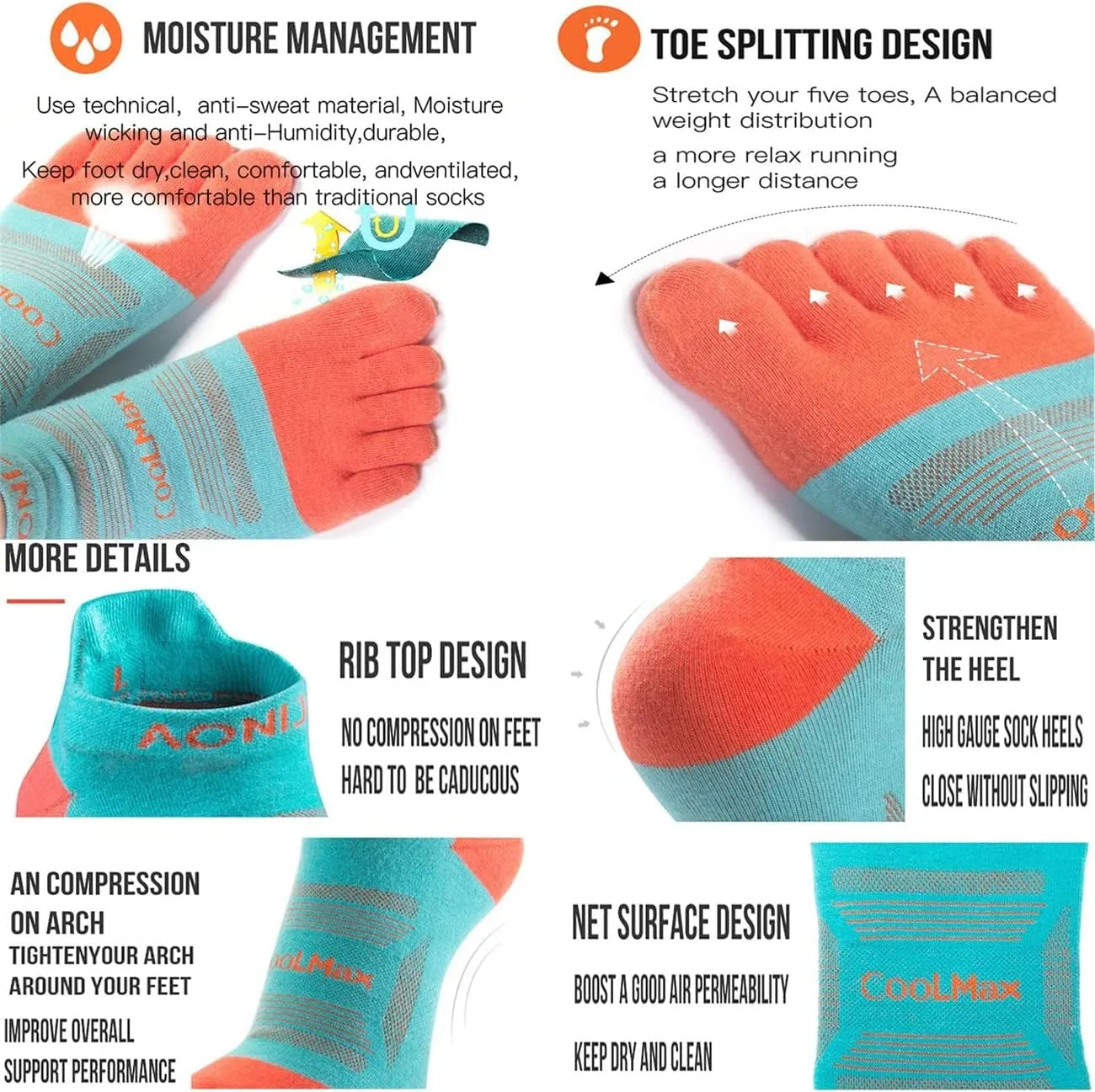 AONIJIE 3 Pairs Five Toe Socks for Running Hiking High Performance Athletic Lightweight Breathable
