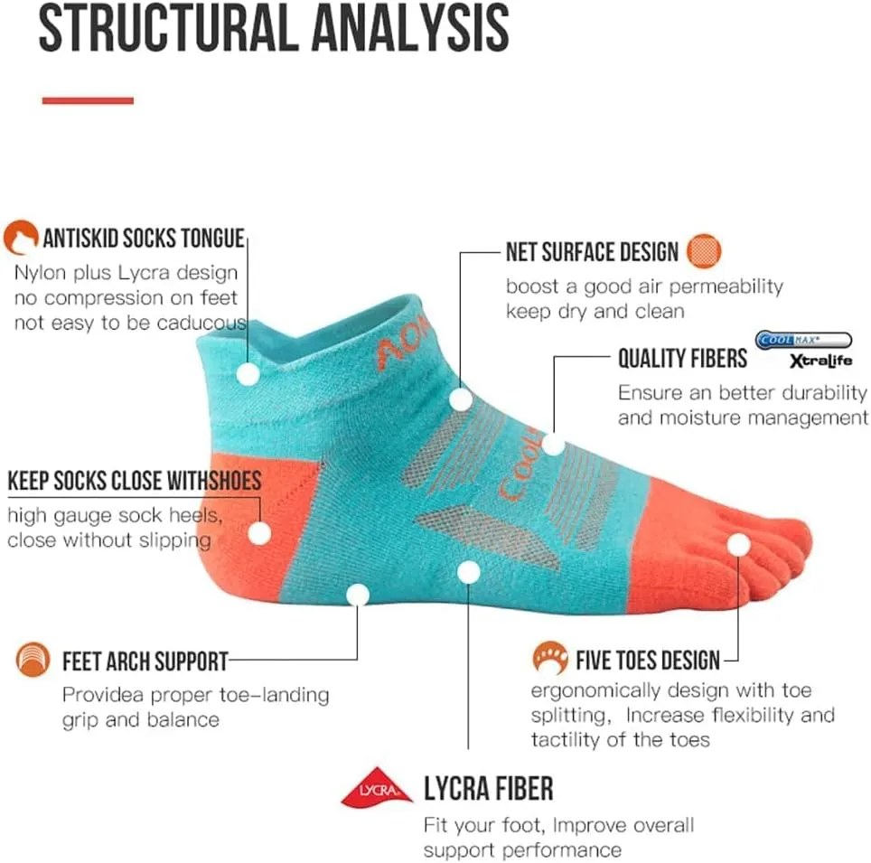 AONIJIE 3-toe Socks Set, Non-slip Breathable Low-top Sports Socks for Men and Women for Mountaineering, Running, Outdoor