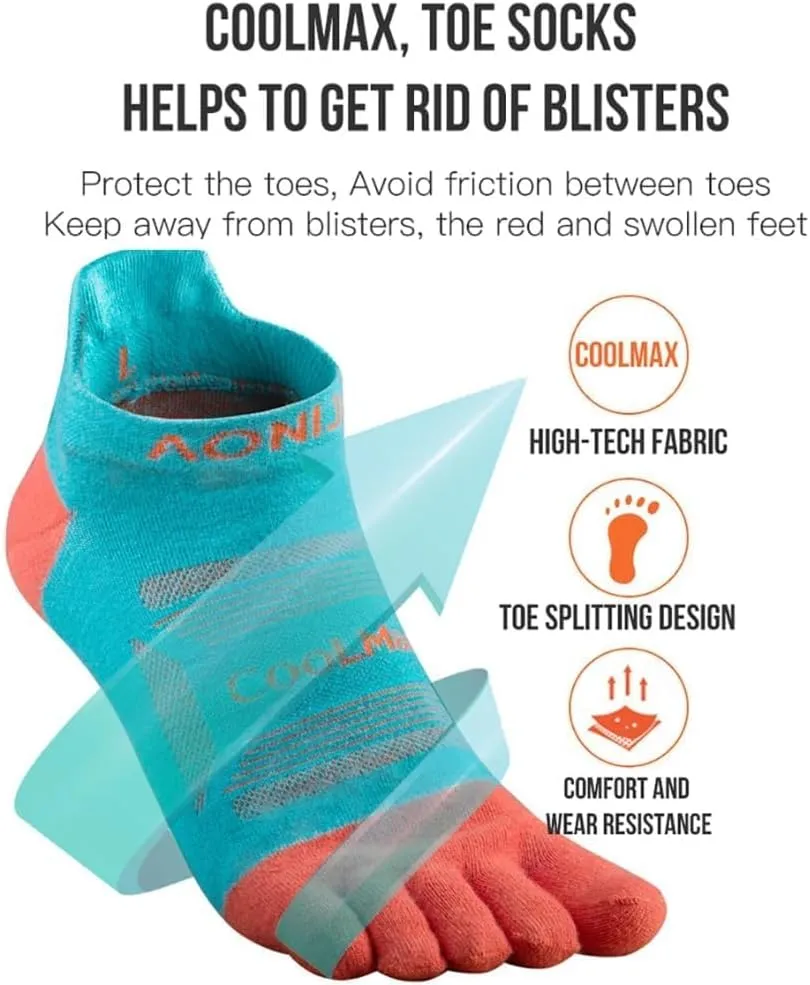 AONIJIE 3-toe Socks Set, Non-slip Breathable Low-top Sports Socks for Men and Women for Mountaineering, Running, Outdoor
