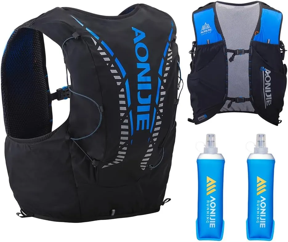 AONIJIE Running Hydration Vest 12L for Men and Women, Lightweight Hiking Backpack with 2 Soft Flasks for Running Hiking