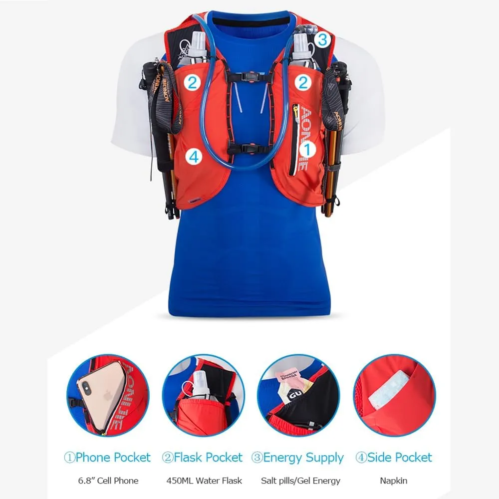 AONIJIE Running Hydration Vest 12L for Men and Women, Lightweight Hiking Backpack with 2 Soft Flasks for Running Hiking