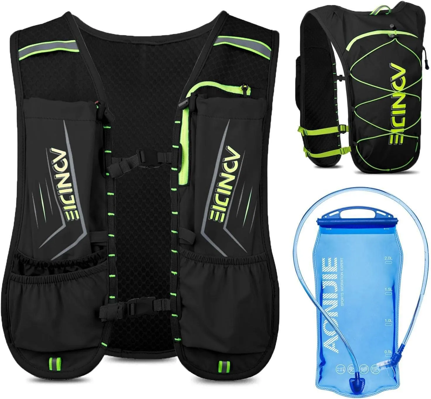 AONIJIE Waterproof and Breathable Running Hydration Vest with 1.5L Bladder, 4.23oz Lightweight Hydration Vest Backpack Fits 6.8" Phones, for Hiking Cycling Race Marathon