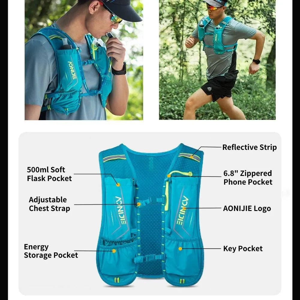 AONIJIE Waterproof and Breathable Running Hydration Vest with 1.5L Bladder, 4.23oz Lightweight Hydration Vest Backpack Fits 6.8" Phones, for Hiking Cycling Race Marathon