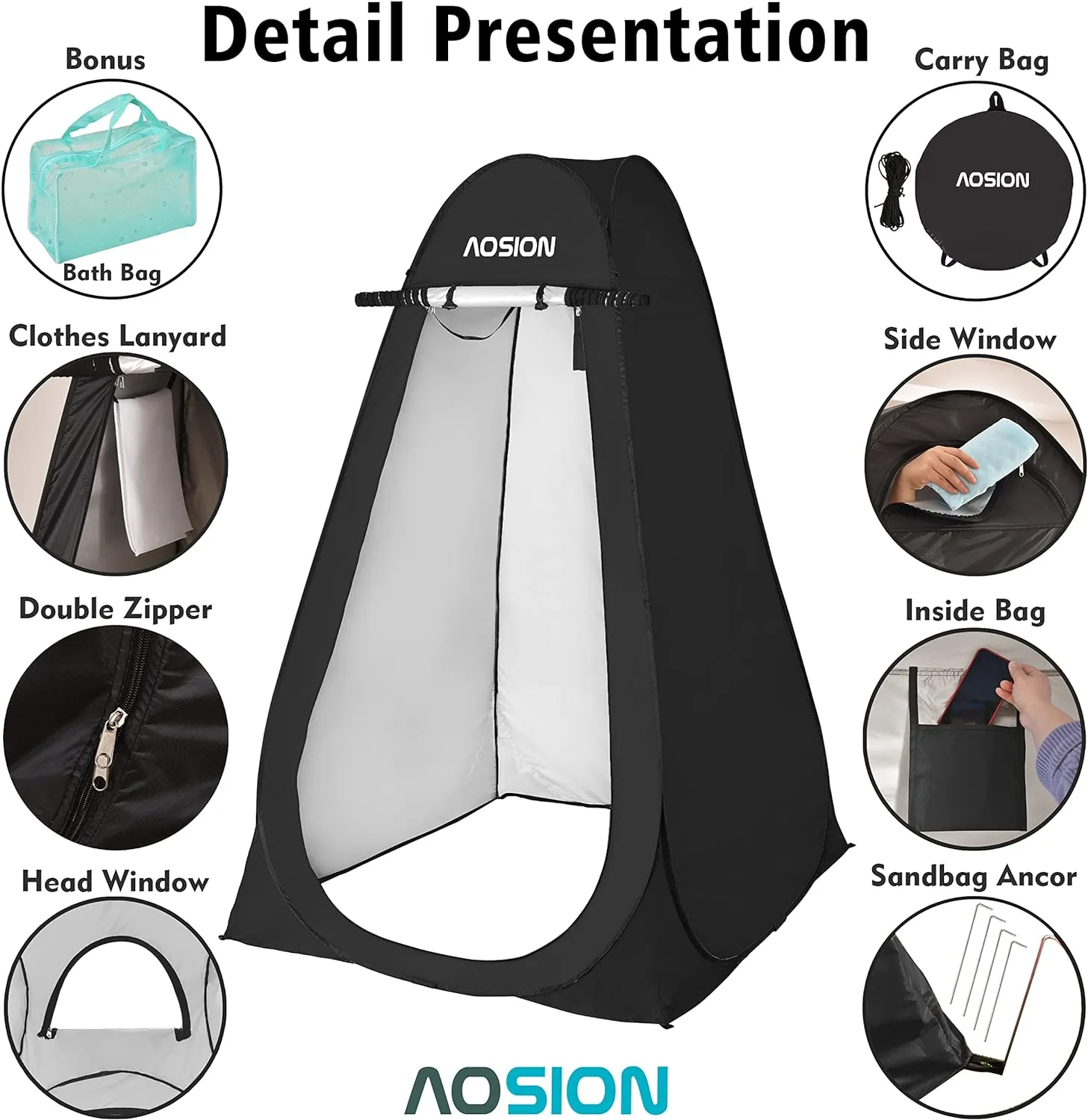 AOSION Privacy Shower Tent,Pop Up Changing Tent,Camp Bathroom Changing Dressing Room,Sun Sunshade Canopy Outdoor Rain Shelter for Camping Hiking Beach Picnic Fishing.