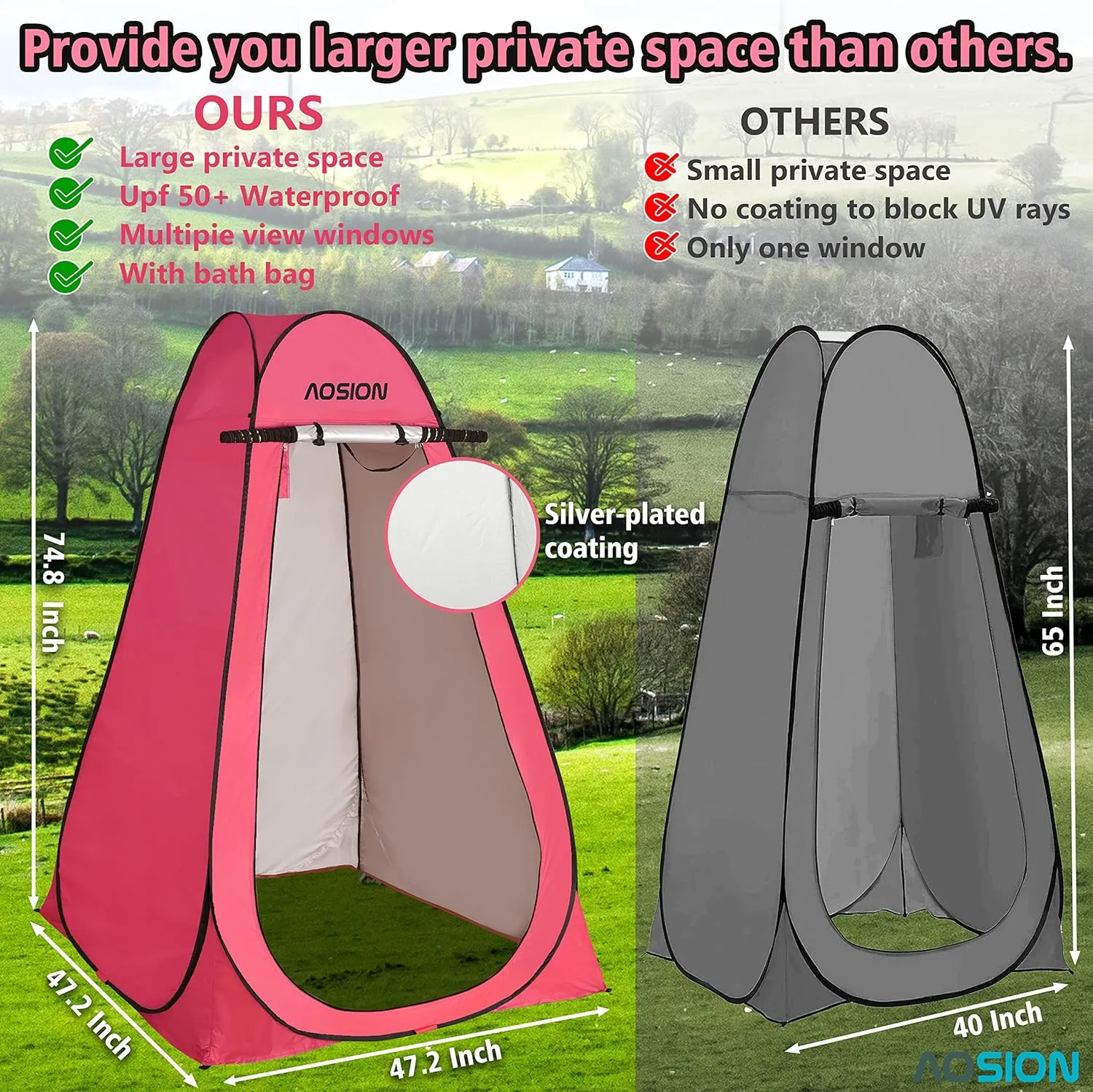 AOSION Privacy Shower Tent,Pop Up Changing Tent,Camp Bathroom Changing Dressing Room,Sun Sunshade Canopy Outdoor Rain Shelter for Camping Hiking Beach Picnic Fishing.