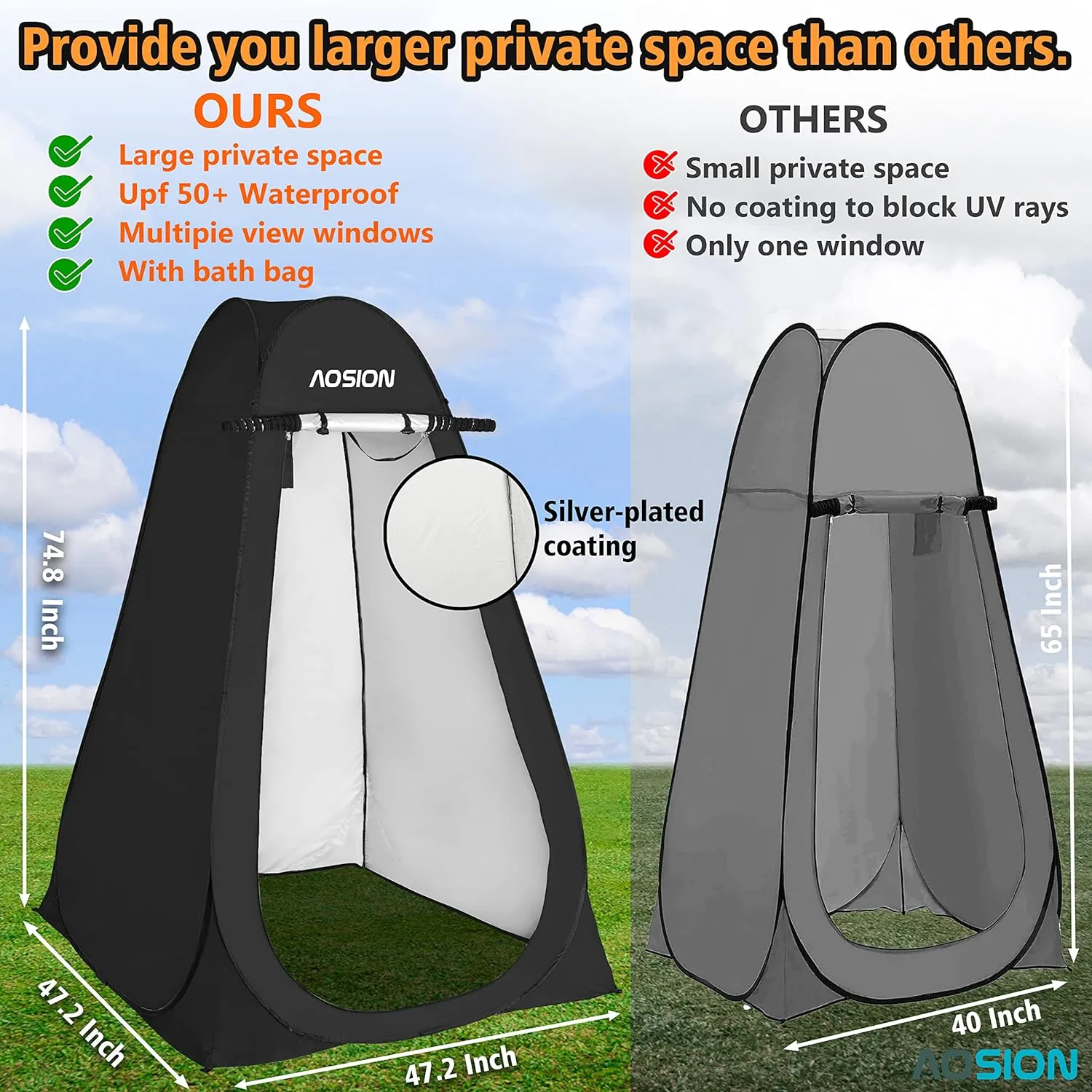 AOSION Privacy Shower Tent,Pop Up Changing Tent,Camp Bathroom Changing Dressing Room,Sun Sunshade Canopy Outdoor Rain Shelter for Camping Hiking Beach Picnic Fishing.