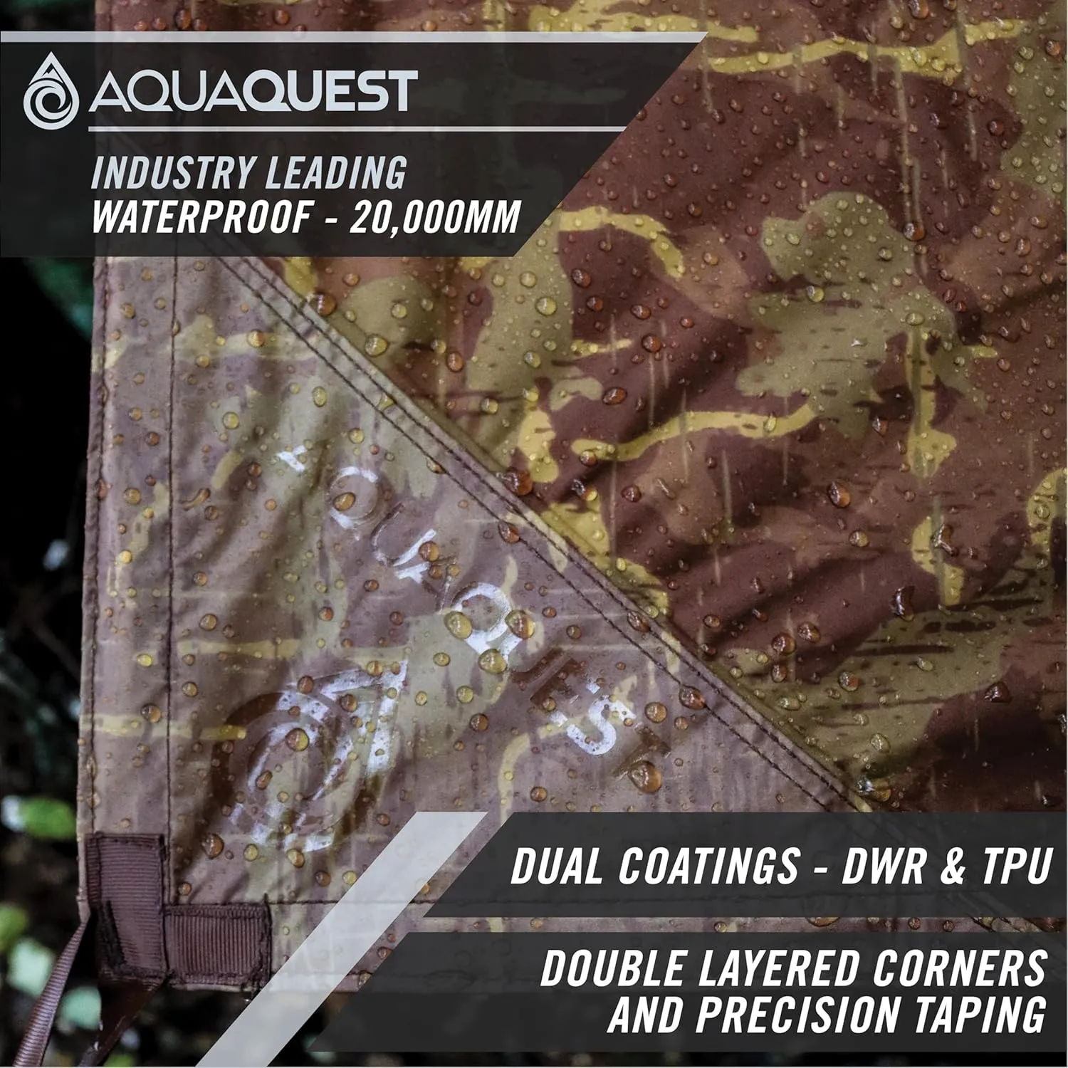 AquaQuest Defender Camping Tarp - Heavy Duty Tent Shelter or Rain Fly - Waterproof Camping Essentials for Hiking, Bushcraft & Hammock