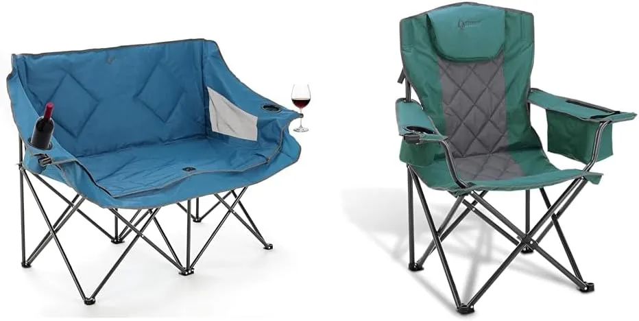 Arrowhead Camping Loveseat & Quad Chair Bundle with Cup, Wine & Cooler Holders, Heavy Duty Frames, Padded Seats, Supports 500 & 450 lbs