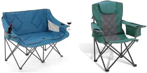 Arrowhead Camping Loveseat & Quad Chair Bundle with Cup, Wine & Cooler Holders, Heavy Duty Frames, Padded Seats, Supports 500 & 450 lbs