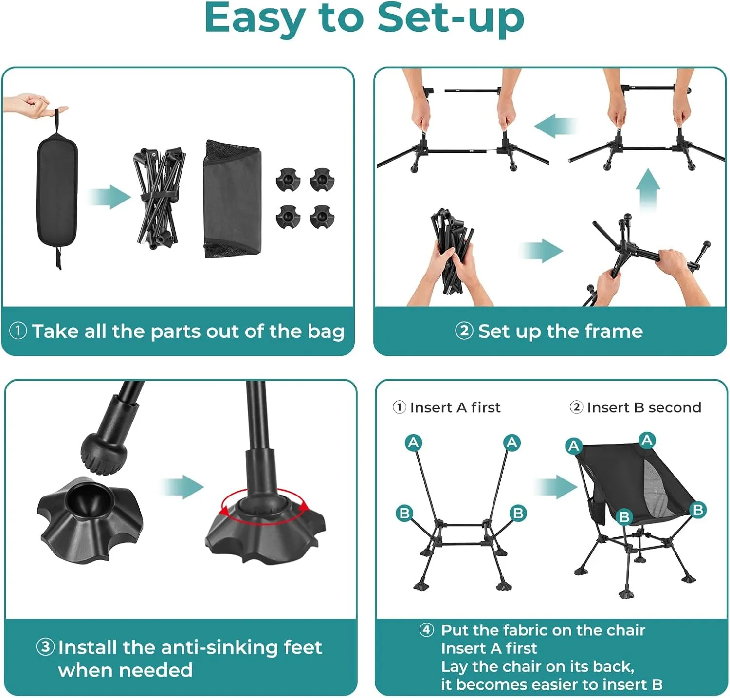 ATEPA Backpacking Chair, Ultralight Folding Portable Small Camping Chairs for Adults Compact Foldable Beach Seat with Anti-Sinking Feet & Aluminum Frame for Outdoor Hiking Travel Fishing