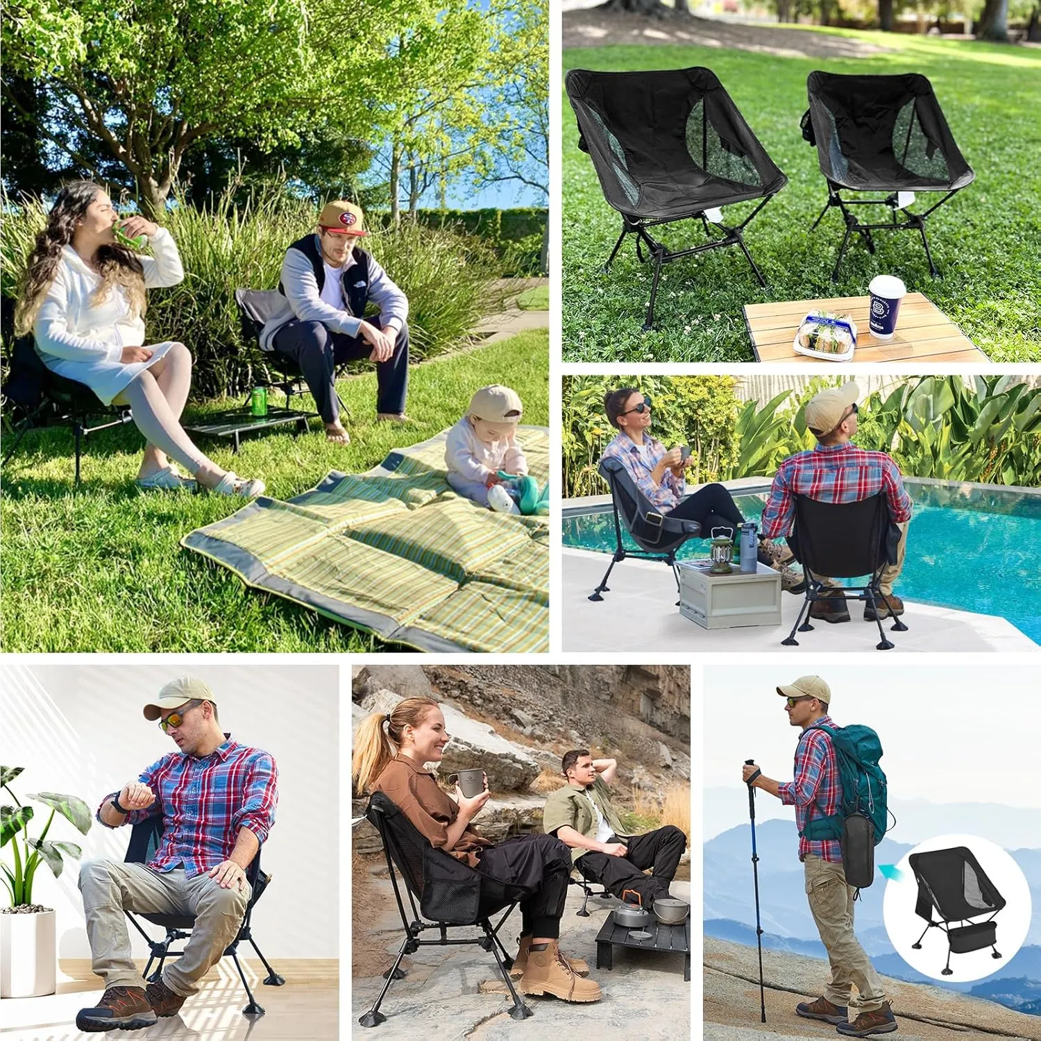 ATEPA Backpacking Chair, Ultralight Folding Portable Small Camping Chairs for Adults Compact Foldable Beach Seat with Anti-Sinking Feet & Aluminum Frame for Outdoor Hiking Travel Fishing