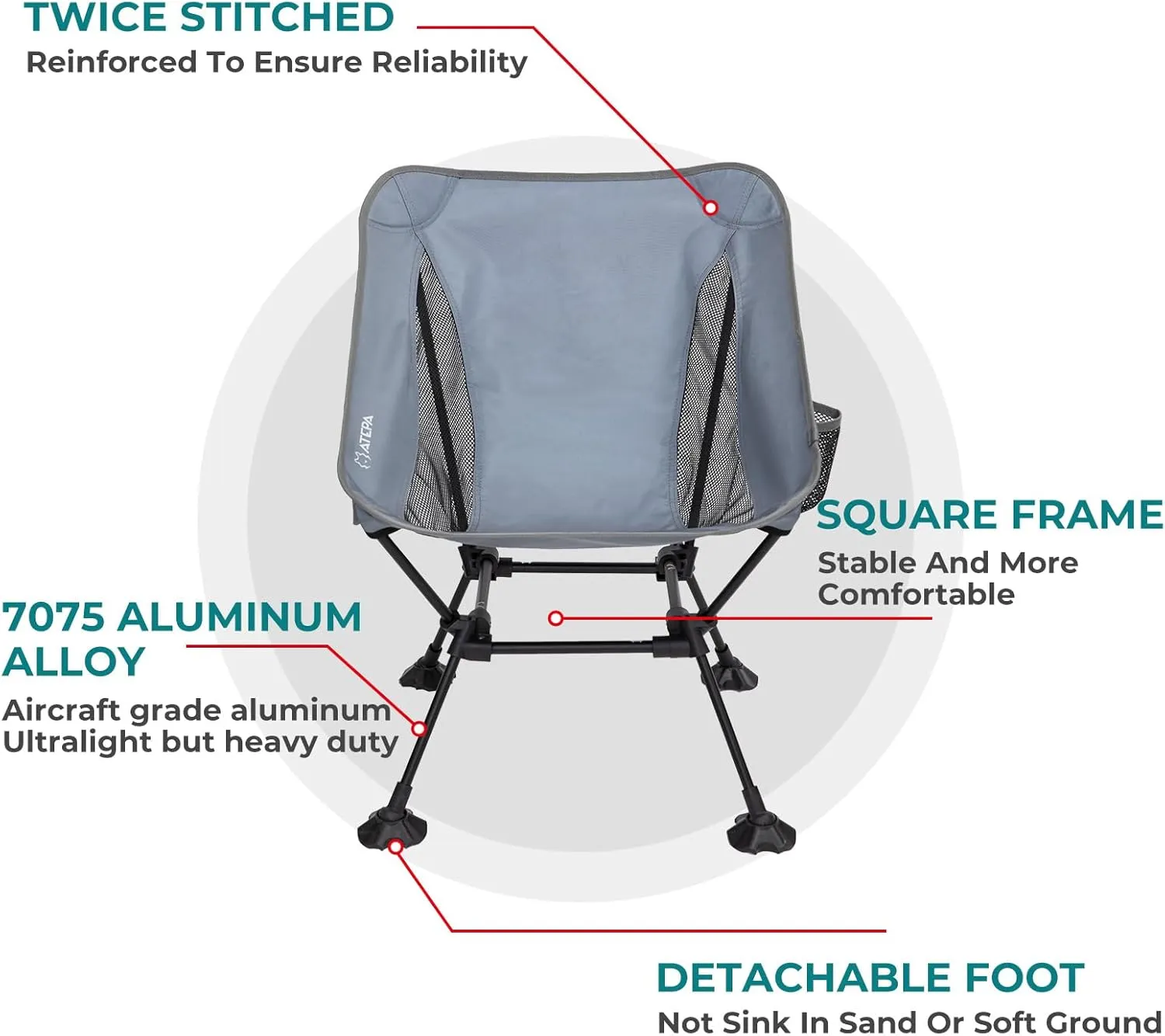 ATEPA Backpacking Chair, Ultralight Folding Portable Small Camping Chairs for Adults Compact Foldable Beach Seat with Anti-Sinking Feet & Aluminum Frame for Outdoor Hiking Travel Fishing