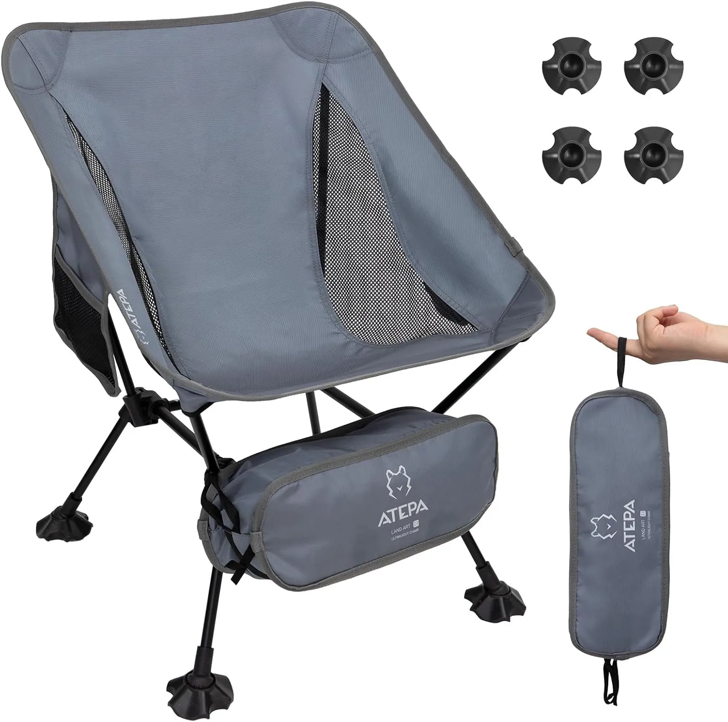 ATEPA Backpacking Chair, Ultralight Folding Portable Small Camping Chairs for Adults Compact Foldable Beach Seat with Anti-Sinking Feet & Aluminum Frame for Outdoor Hiking Travel Fishing