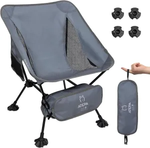 ATEPA Backpacking Chair, Ultralight Folding Portable Small Camping Chairs for Adults Compact Foldable Beach Seat with Anti-Sinking Feet & Aluminum Frame for Outdoor Hiking Travel Fishing