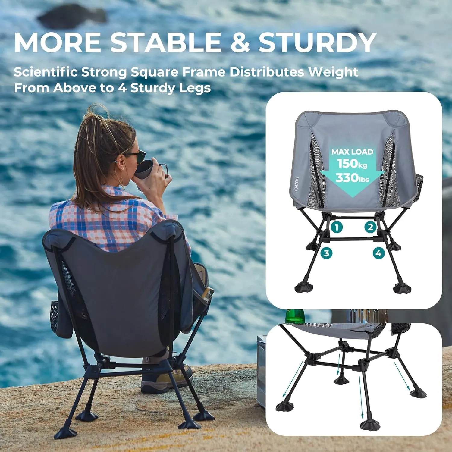 ATEPA Backpacking Chair, Ultralight Folding Portable Small Camping Chairs for Adults Compact Foldable Beach Seat with Anti-Sinking Feet & Aluminum Frame for Outdoor Hiking Travel Fishing