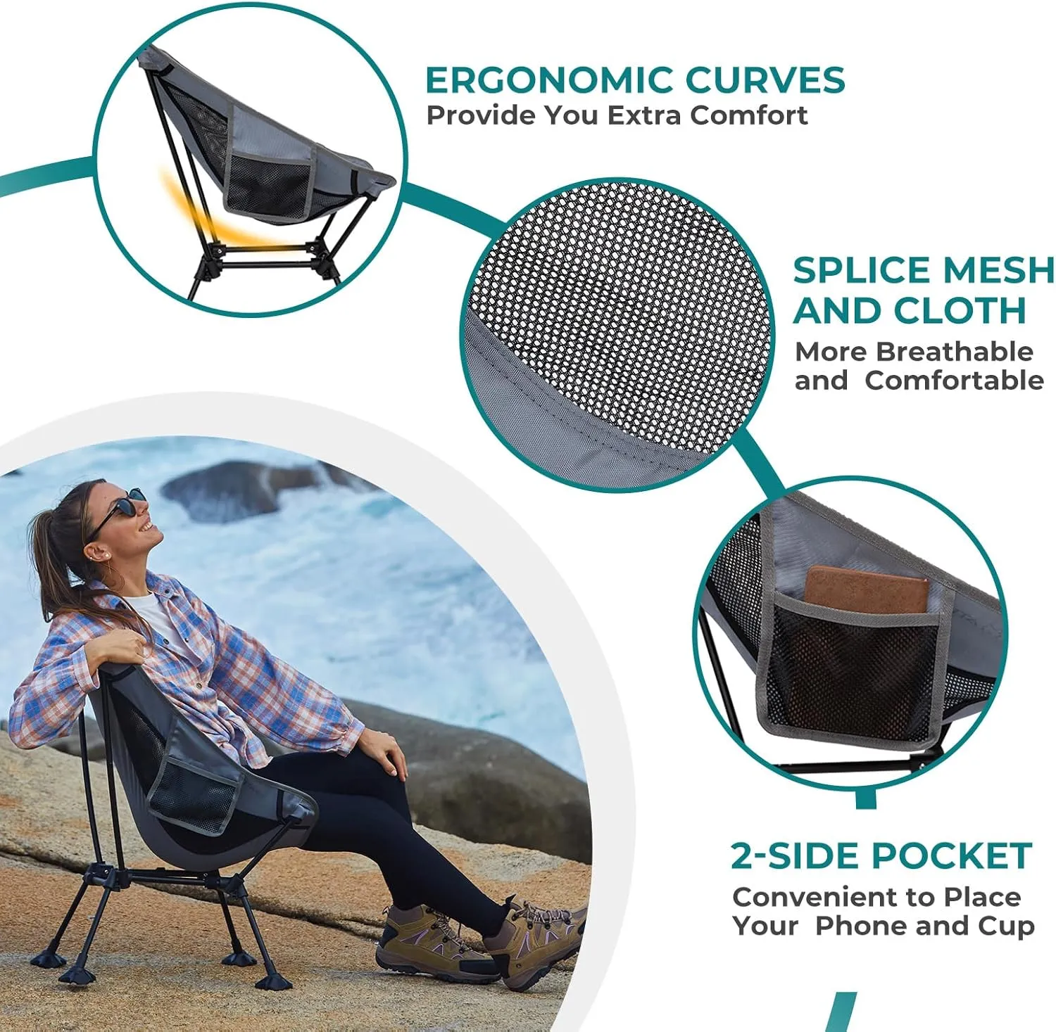 ATEPA Backpacking Chair, Ultralight Folding Portable Small Camping Chairs for Adults Compact Foldable Beach Seat with Anti-Sinking Feet & Aluminum Frame for Outdoor Hiking Travel Fishing