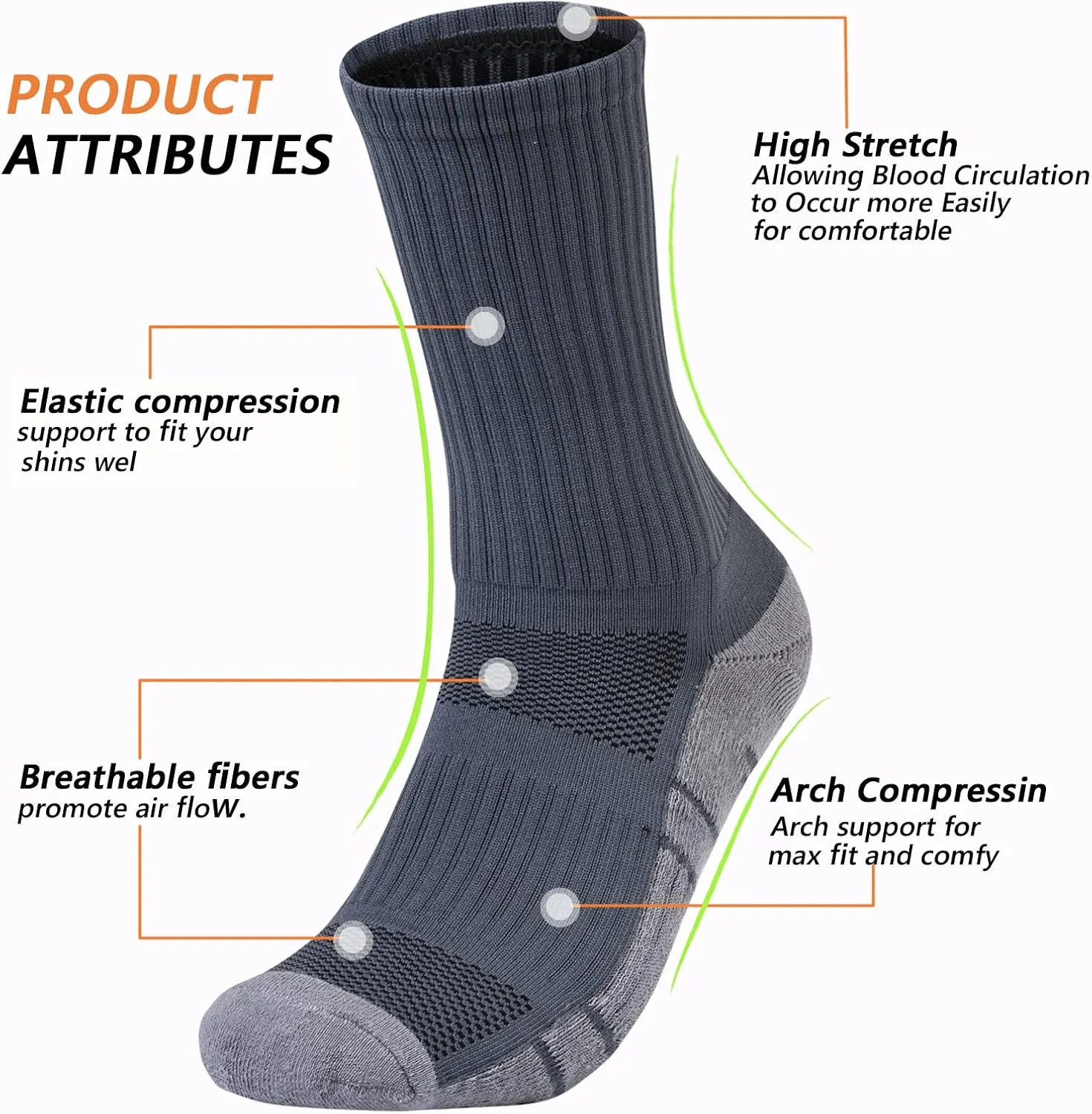 Athletic Hiking Socks for Mens and Womens Arch Support Compression With Cushion Moisture Wicking Crew Socks 3 Pairs