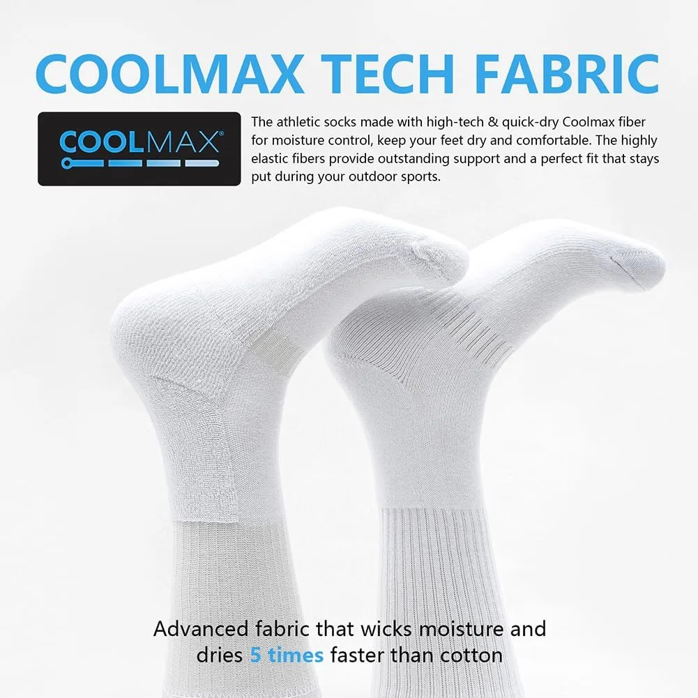 Athletic Socks White Crew Socks for Men & Women Moisture-Wicking Coolmax Cushion Compression Basketball Socks, 4-Pack