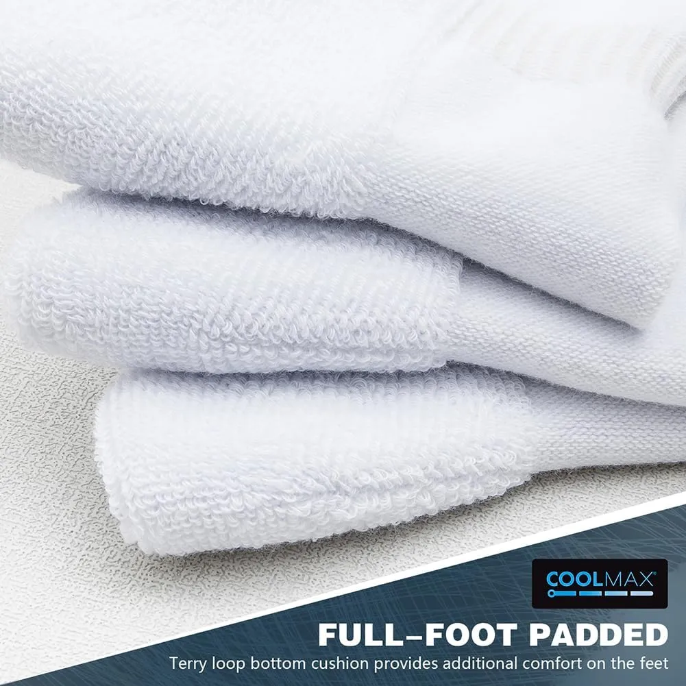 Athletic Socks White Crew Socks for Men & Women Moisture-Wicking Coolmax Cushion Compression Basketball Socks, 4-Pack