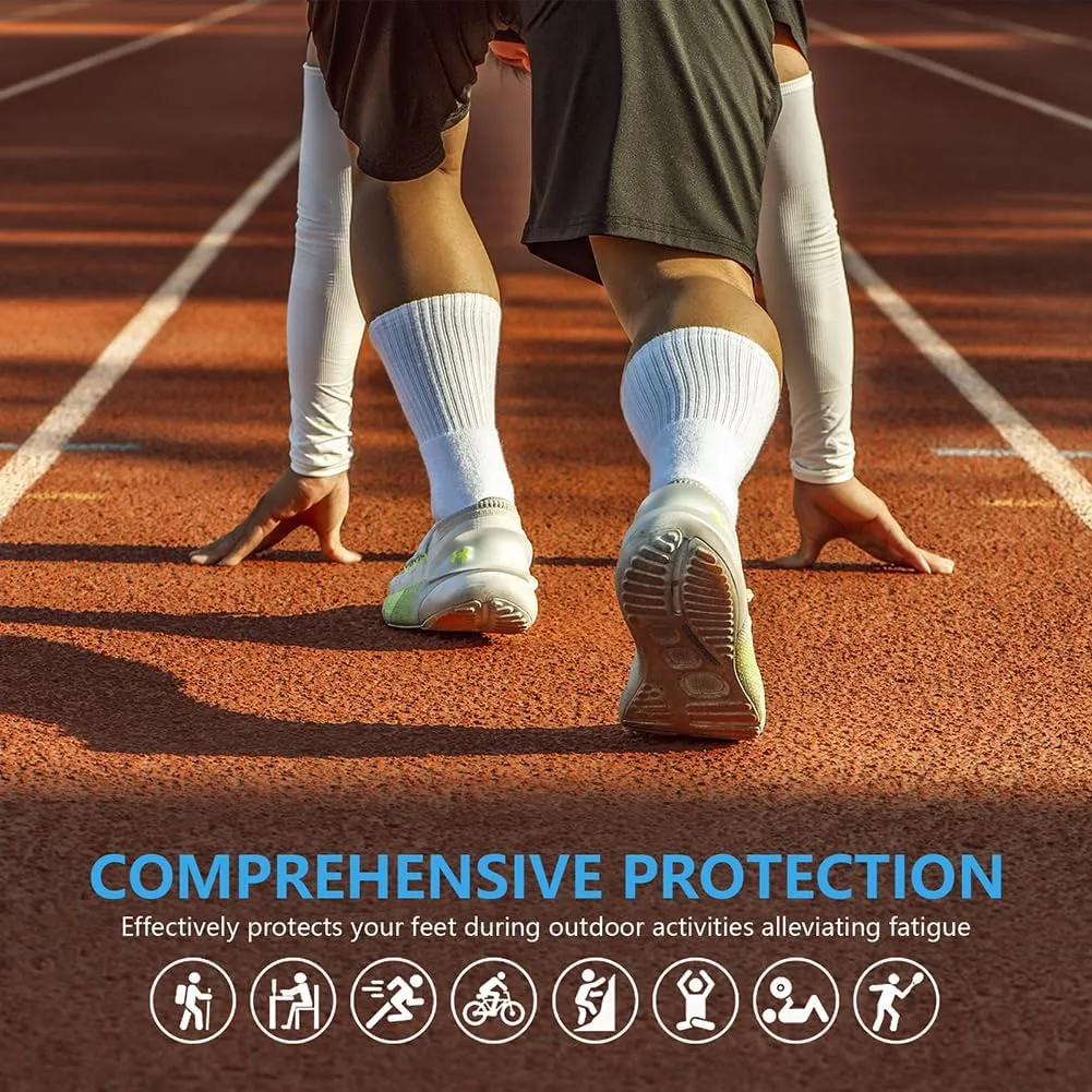 Athletic Socks White Crew Socks for Men & Women Moisture-Wicking Coolmax Cushion Compression Basketball Socks, 4-Pack