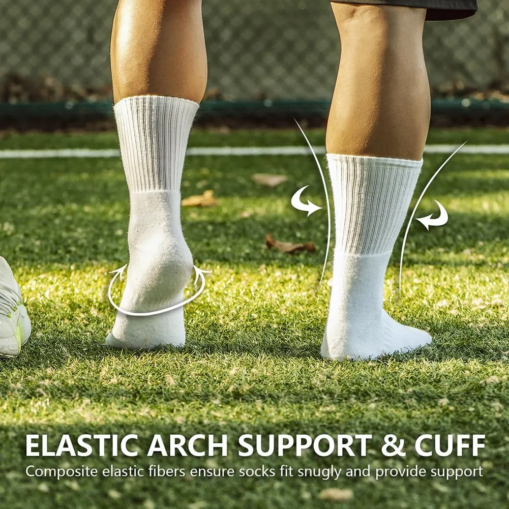 Athletic Socks White Crew Socks for Men & Women Moisture-Wicking Coolmax Cushion Compression Basketball Socks, 4-Pack