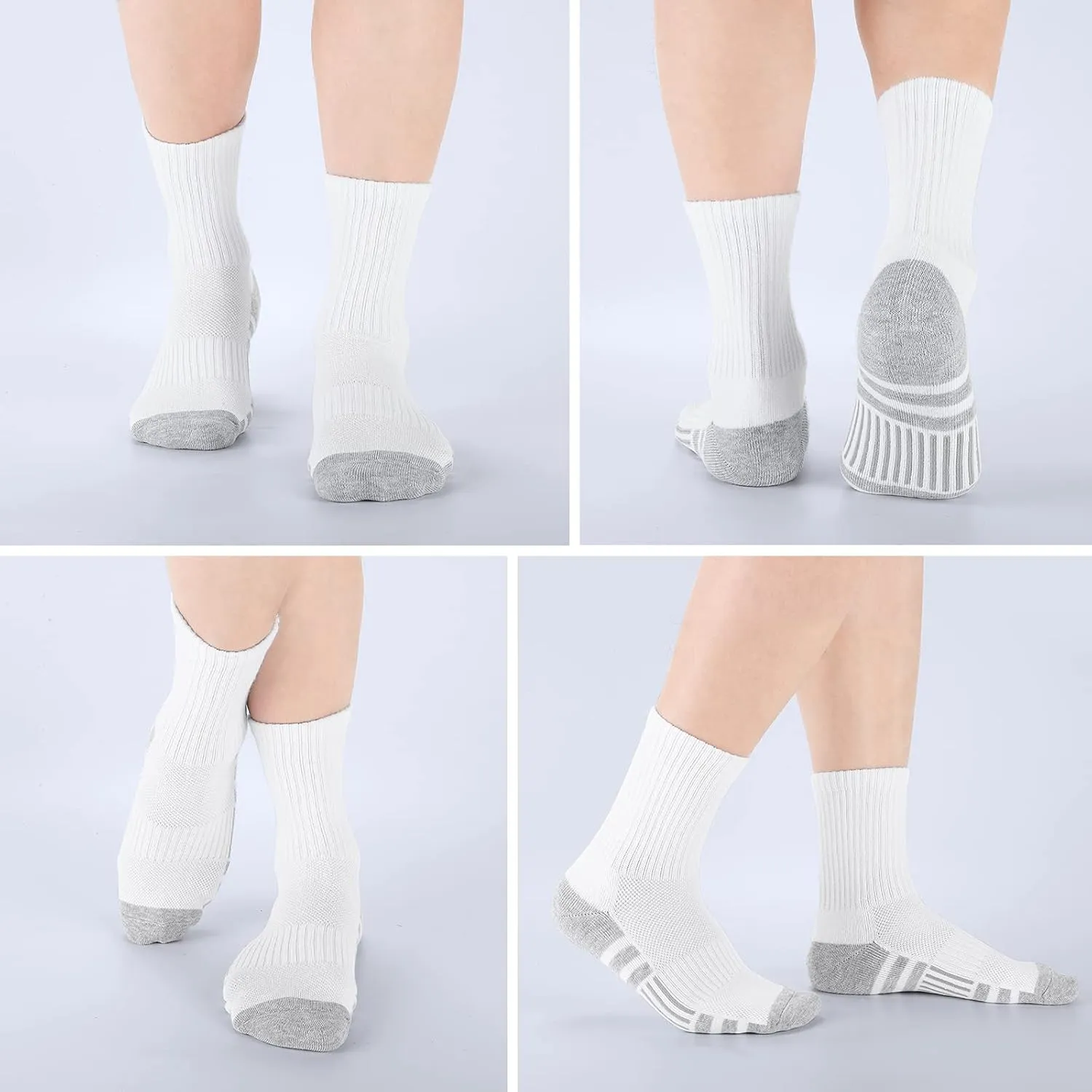 Athletic Socks Women Men Crew Socks Cushion Sports Running Socks Performance Hiking Calf Socks with Arch Support 6 Pairs