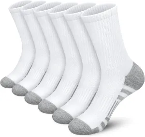 Athletic Socks Women Men Crew Socks Cushion Sports Running Socks Performance Hiking Calf Socks with Arch Support 6 Pairs