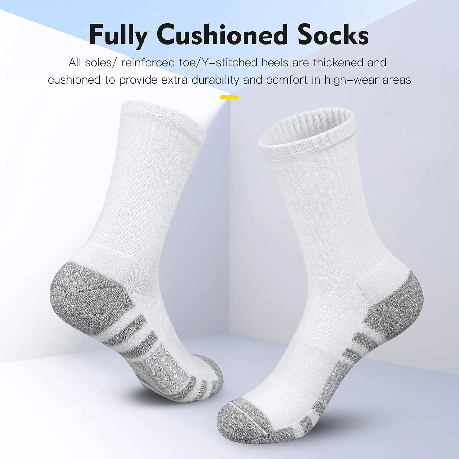 Athletic Socks Women Men Crew Socks Cushion Sports Running Socks Performance Hiking Calf Socks with Arch Support 6 Pairs