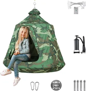 AthLike Hanging Tree Tent for Kid, Indoor Outdoor Hanging Tent, Waterproof Tree Ceiling Pod, Portable Hang Out Huggle Pod Play Tent w/Rainbow Lights String, Inflatable Base, 45" H x 44" W 330lbs