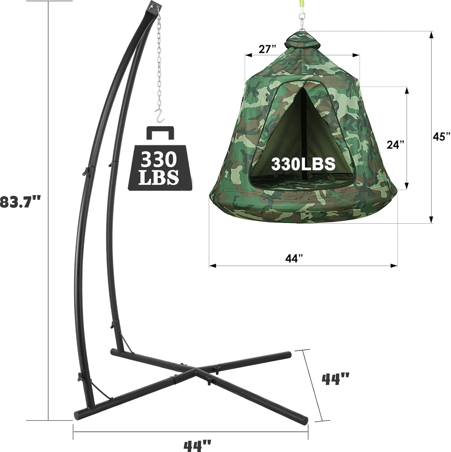 AthLike X-Shaped Hanging Tree Tent w/Swing Chair,Hammock Chair Stand Canopy w/Steel Frame,Indoor Outdoor Egg Basket Patio Seat w/Adjustable Solid Stand,Bedroom Porch Balcony Garden 330lb (Camouflage)