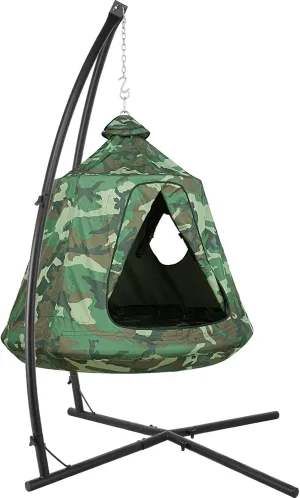 AthLike X-Shaped Hanging Tree Tent w/Swing Chair,Hammock Chair Stand Canopy w/Steel Frame,Indoor Outdoor Egg Basket Patio Seat w/Adjustable Solid Stand,Bedroom Porch Balcony Garden 330lb (Camouflage)