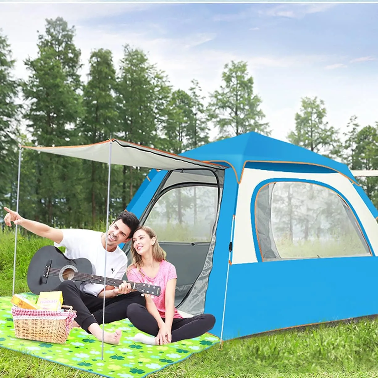 Automatic Dome Tent Canopy, Instant Pop Up Waterproof Tent, 3-8 Person Family Camping Tent for Camping Hiking Travel Outdoor Activities