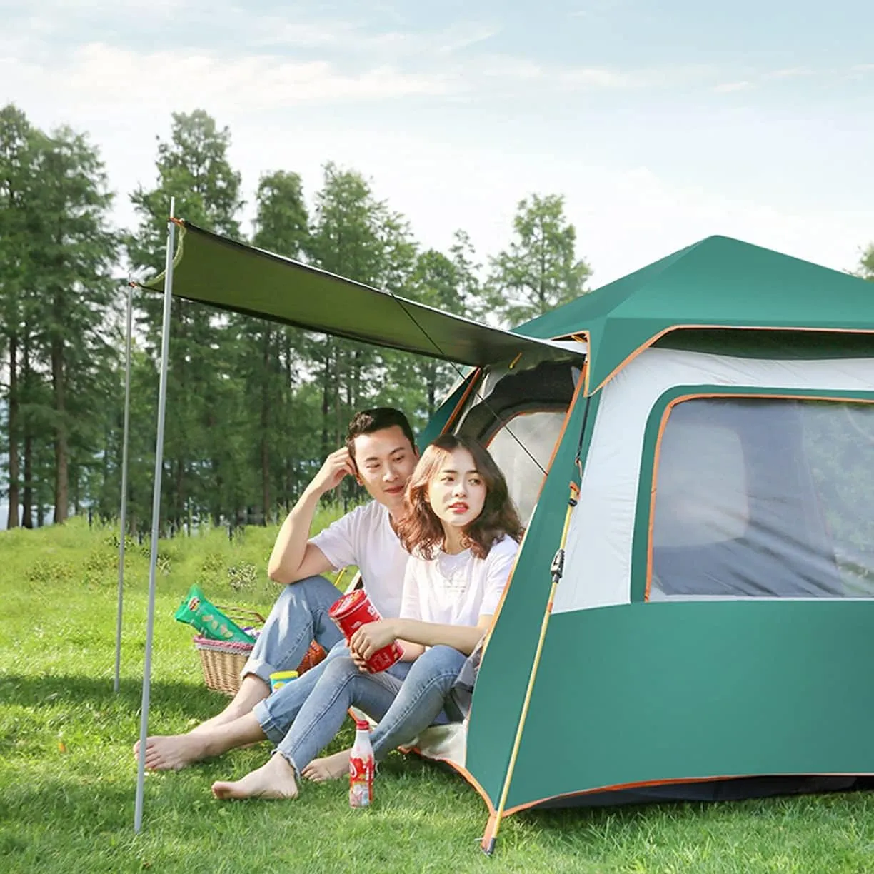 Automatic Dome Tent Canopy, Instant Pop Up Waterproof Tent, 3-8 Person Family Camping Tent for Camping Hiking Travel Outdoor Activities