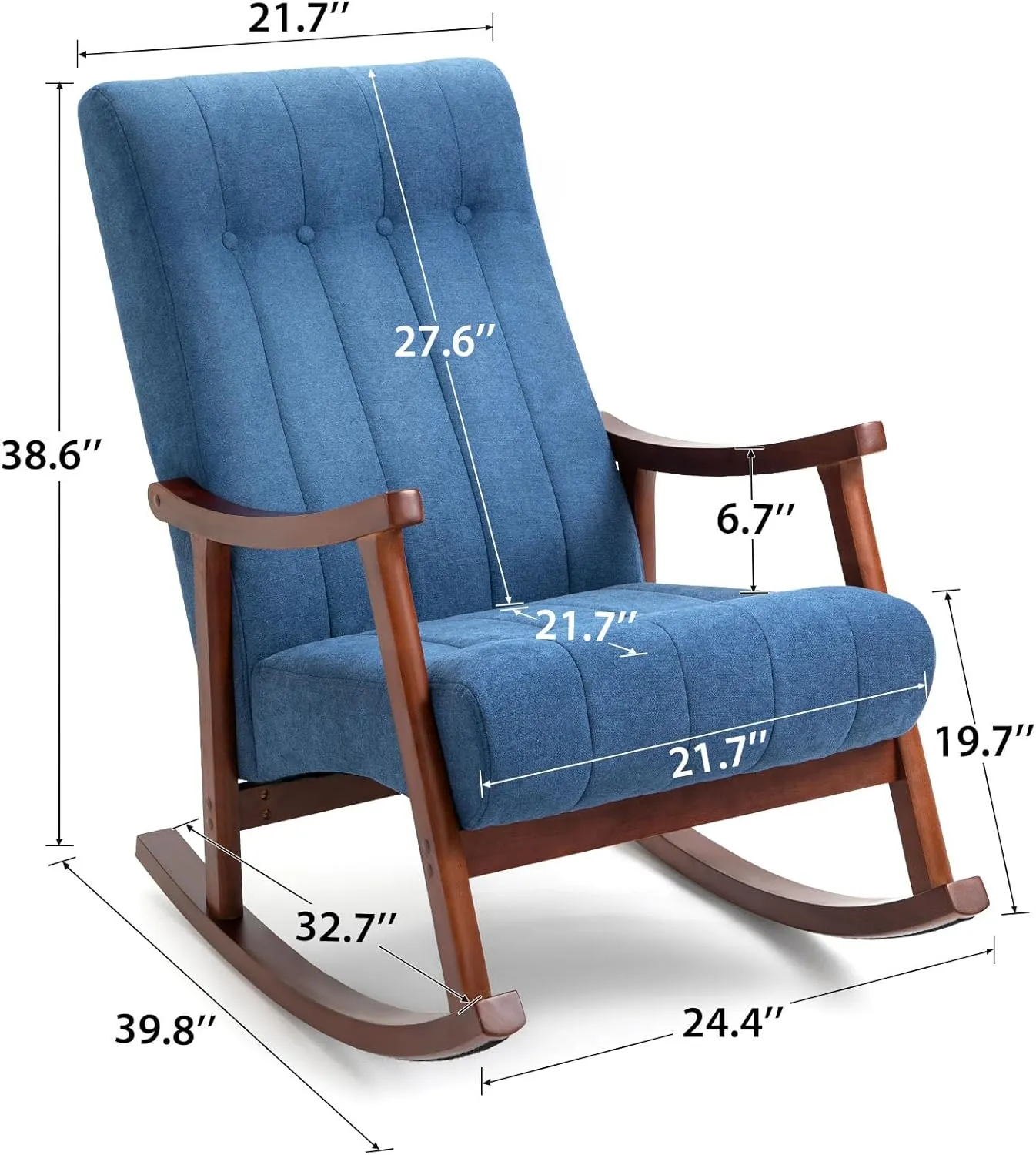 AVAWING 2PCS Upholstered Rocking Chair, Modern Glider Rocker with Fabric Padded Seat, Accent Rocking Chair for Living Room, Bedroom & Nursery, Wooden High Back Armchair, Blue
