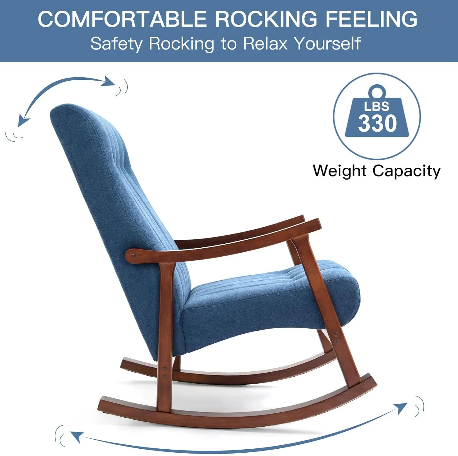 AVAWING 2PCS Upholstered Rocking Chair, Modern Glider Rocker with Fabric Padded Seat, Accent Rocking Chair for Living Room, Bedroom & Nursery, Wooden High Back Armchair, Blue