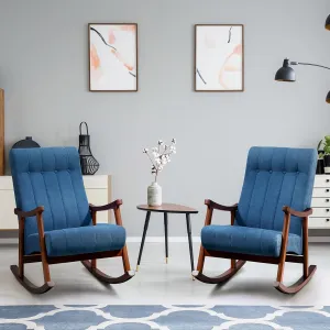 AVAWING 2PCS Upholstered Rocking Chair, Modern Glider Rocker with Fabric Padded Seat, Accent Rocking Chair for Living Room, Bedroom & Nursery, Wooden High Back Armchair, Blue