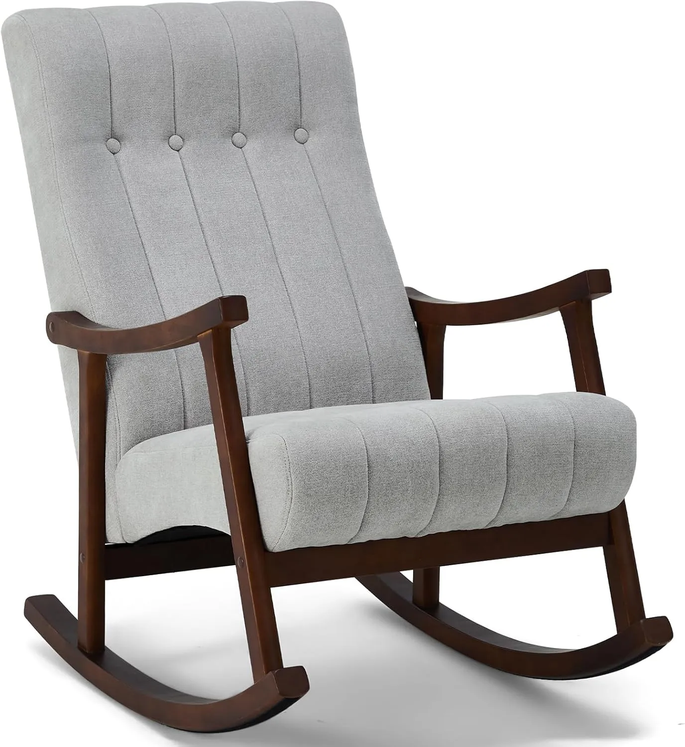 AVAWING Upholstered Rocking Chair with Fabric Padded Seat, Comfortable Rocker Solid Wood for Living Room, Modern High Back Armchair for Adult, (Light Grey)