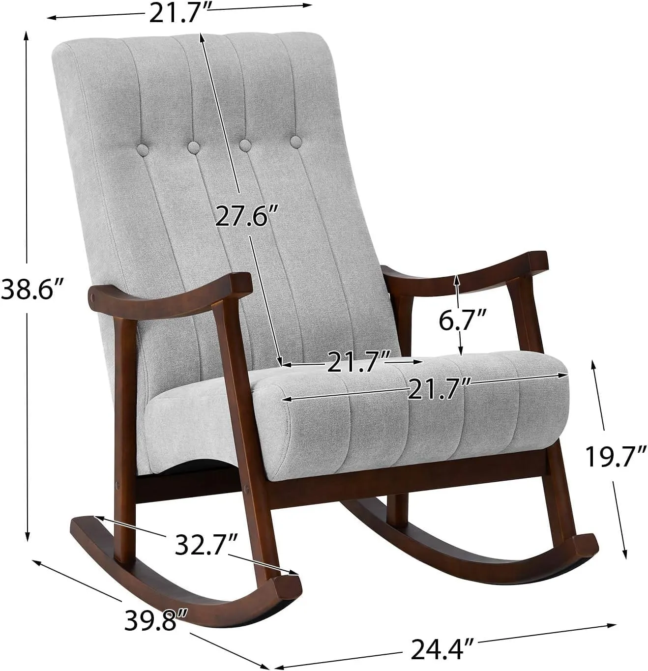 AVAWING Upholstered Rocking Chair with Fabric Padded Seat, Comfortable Rocker Solid Wood for Living Room, Modern High Back Armchair for Adult, (Light Grey)
