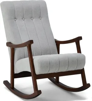 AVAWING Upholstered Rocking Chair with Fabric Padded Seat, Comfortable Rocker Solid Wood for Living Room, Modern High Back Armchair for Adult, (Light Grey)