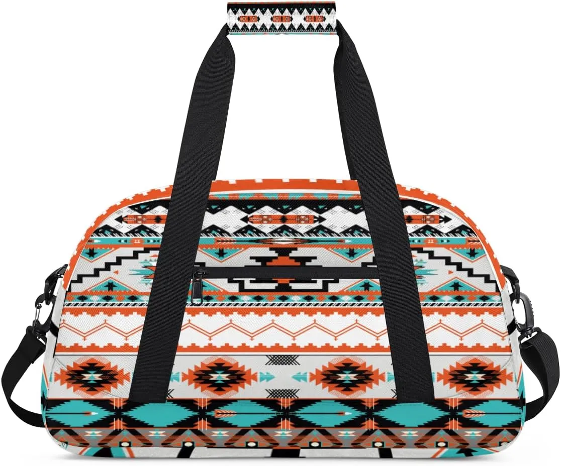 Aztec Ethnic Gym Duffel Bag for Men Women Geometric Pattern Sports Tote Bag with Adjustable Shoulder Strap for Dance Gymnastics Traveling Outdoor Camping Overnight Stay