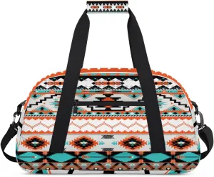 Aztec Ethnic Gym Duffel Bag for Men Women Geometric Pattern Sports Tote Bag with Adjustable Shoulder Strap for Dance Gymnastics Traveling Outdoor Camping Overnight Stay