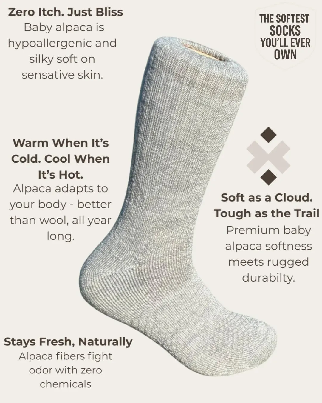 Baby Alpaca Hiking Socks – Premium Outdoor Crew Socks for Men & Women – Ultra-Soft, Breathable, Durable