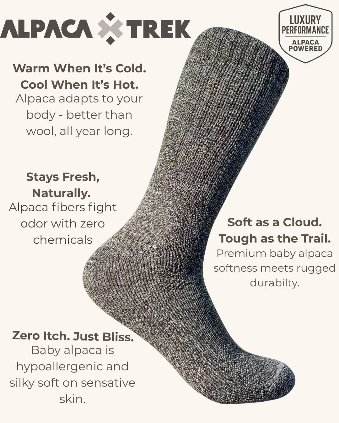 Baby Alpaca Hiking Socks – Premium Outdoor Crew Socks for Men & Women – Ultra-Soft, Breathable, Durable
